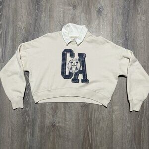 Hollister CA Women’s Small Cropped Collegiate Sweatshirt - Beige Pullover